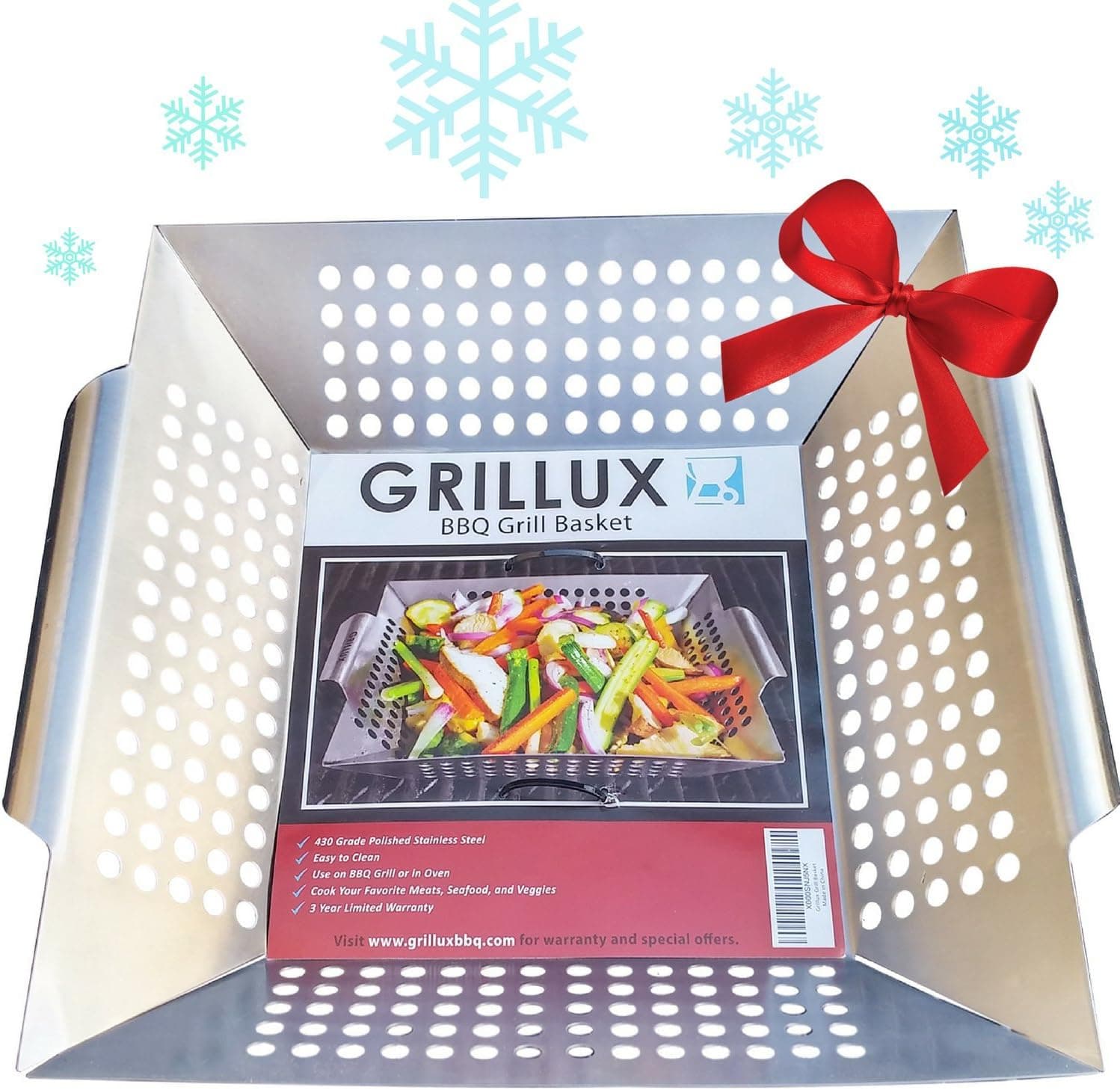 GRILLUX Vegetable Grill Basket - Stainless Steel BBQ Grilling Basket