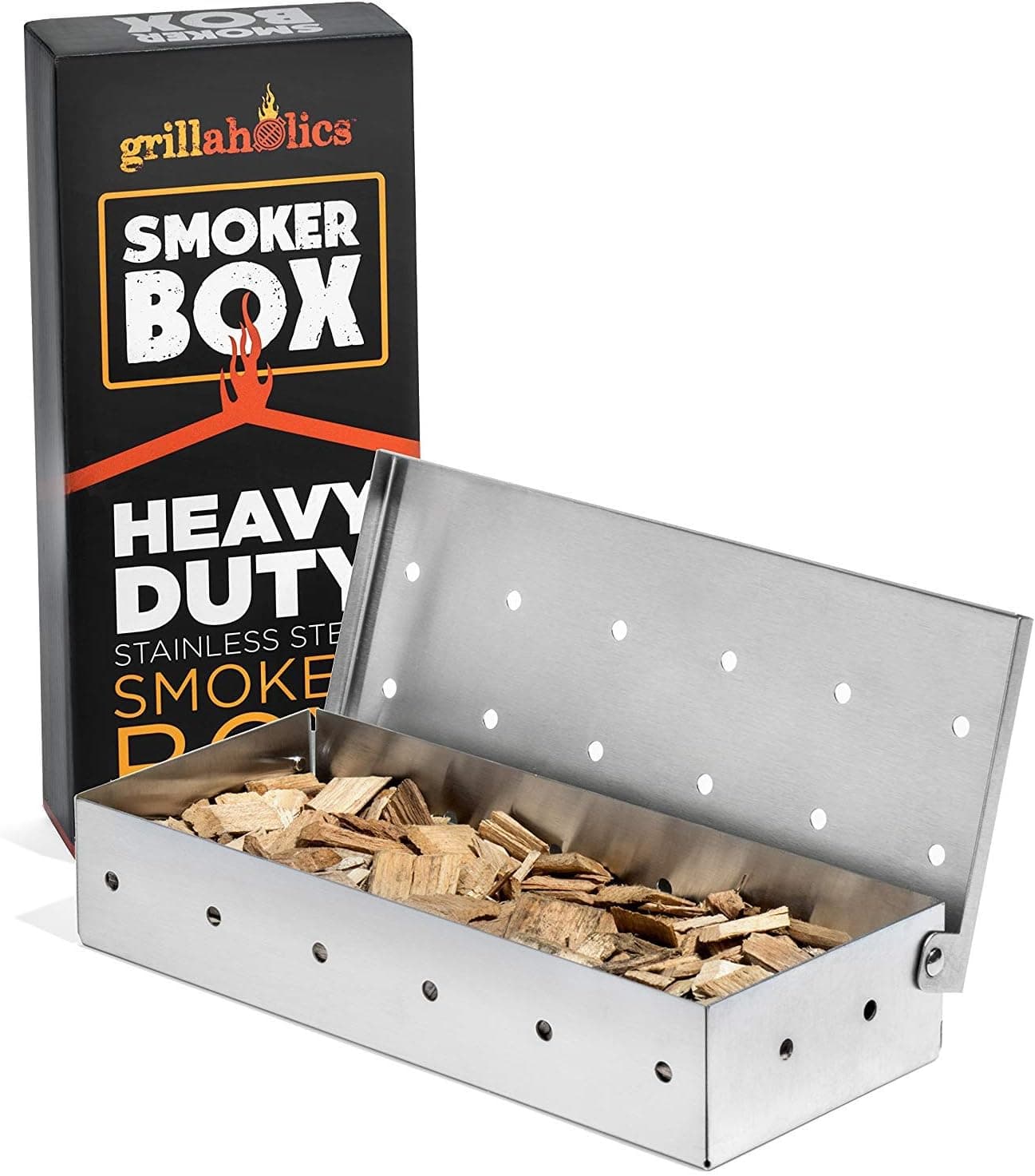 Grillaholics Smoker Box for Gas & Charcoal Grills, Large Stainless Steel