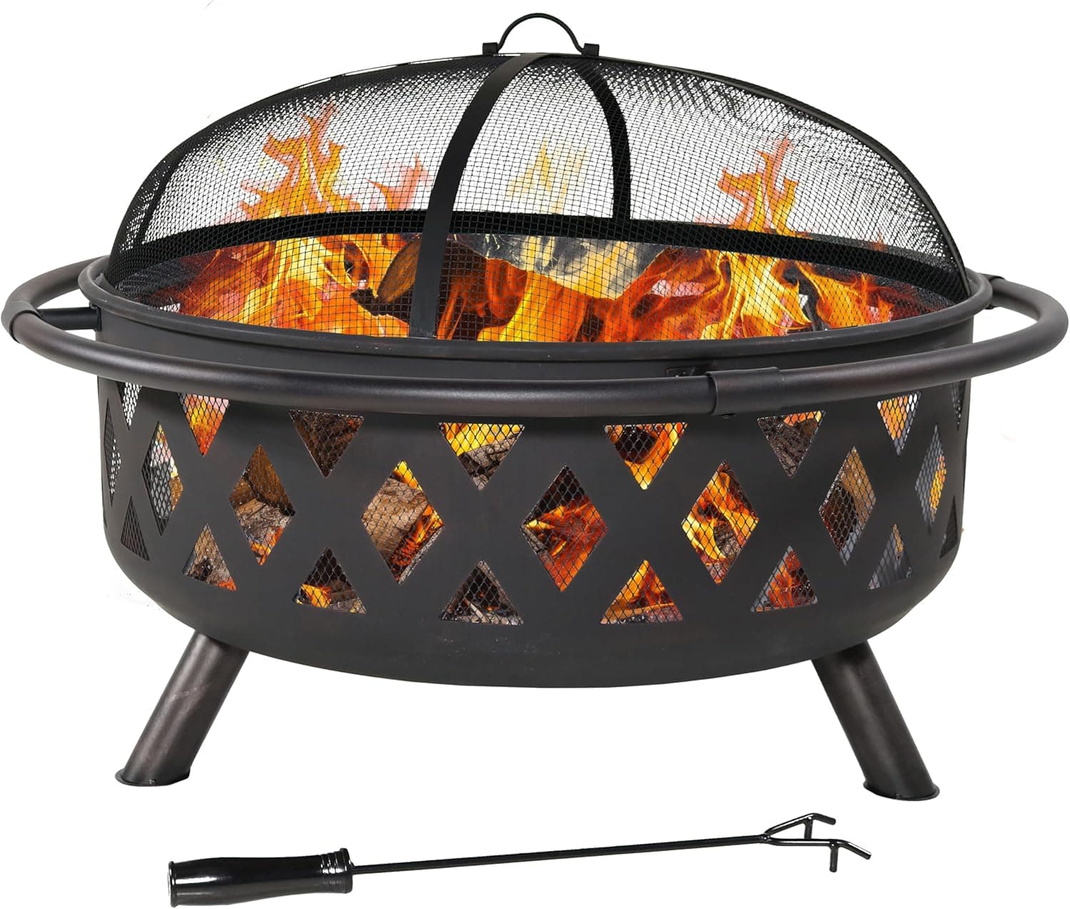 Sunnydaze Crossweave 36-Inch Wood-Burning Steel Fire Pit with Spark Screen, Black