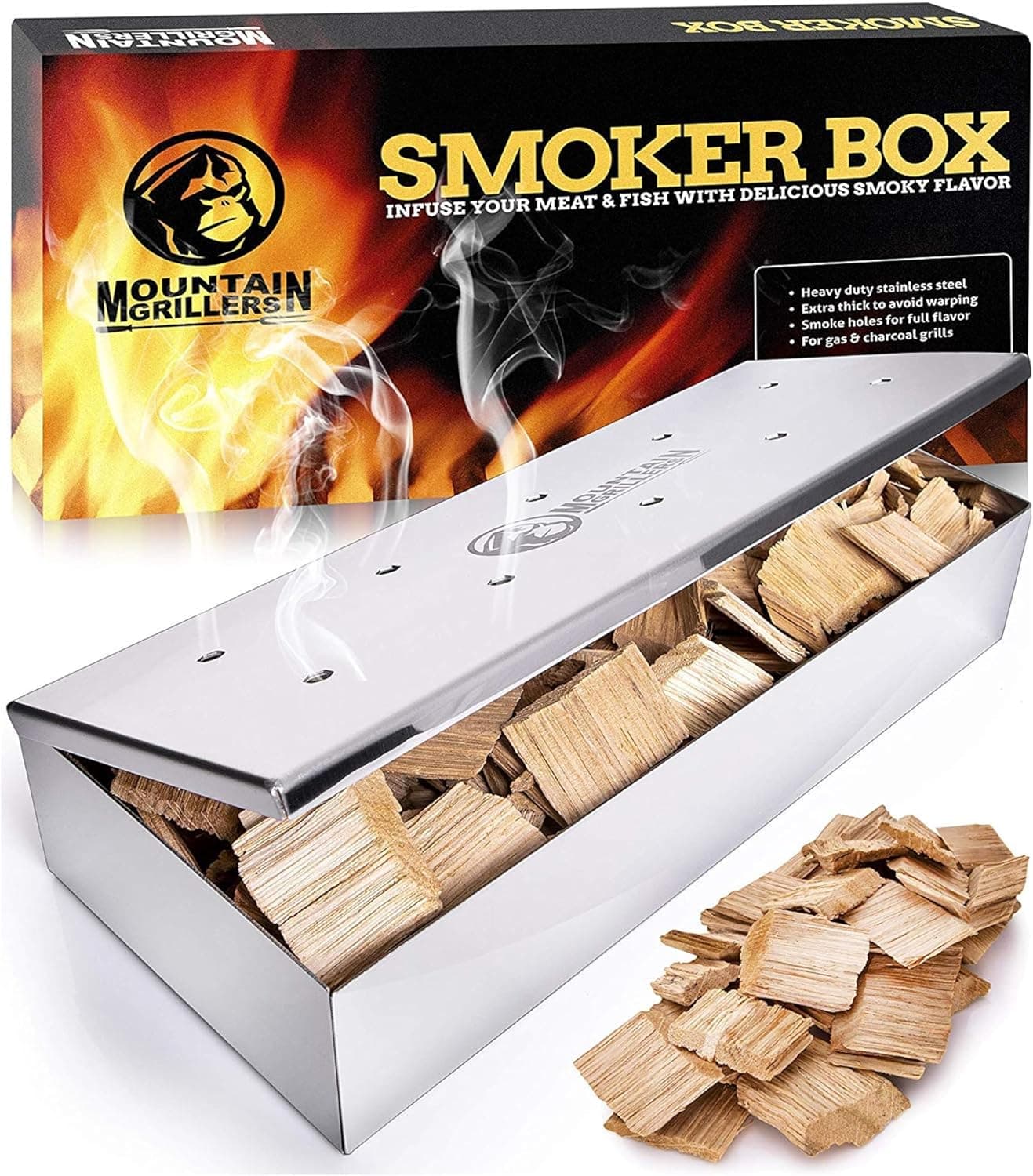 Mountain Grillers BBQ Smoker Box, Stainless Steel for Wood Chips