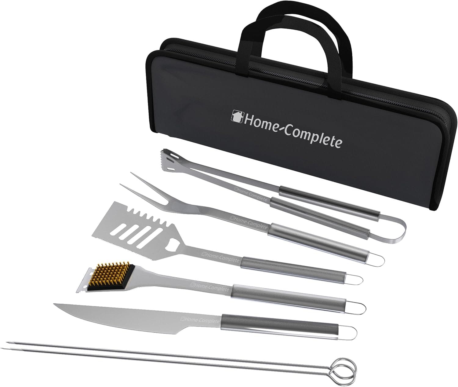 Home-Complete 7-Piece BBQ Grill Tool Kit Stainless Steel w/ Case