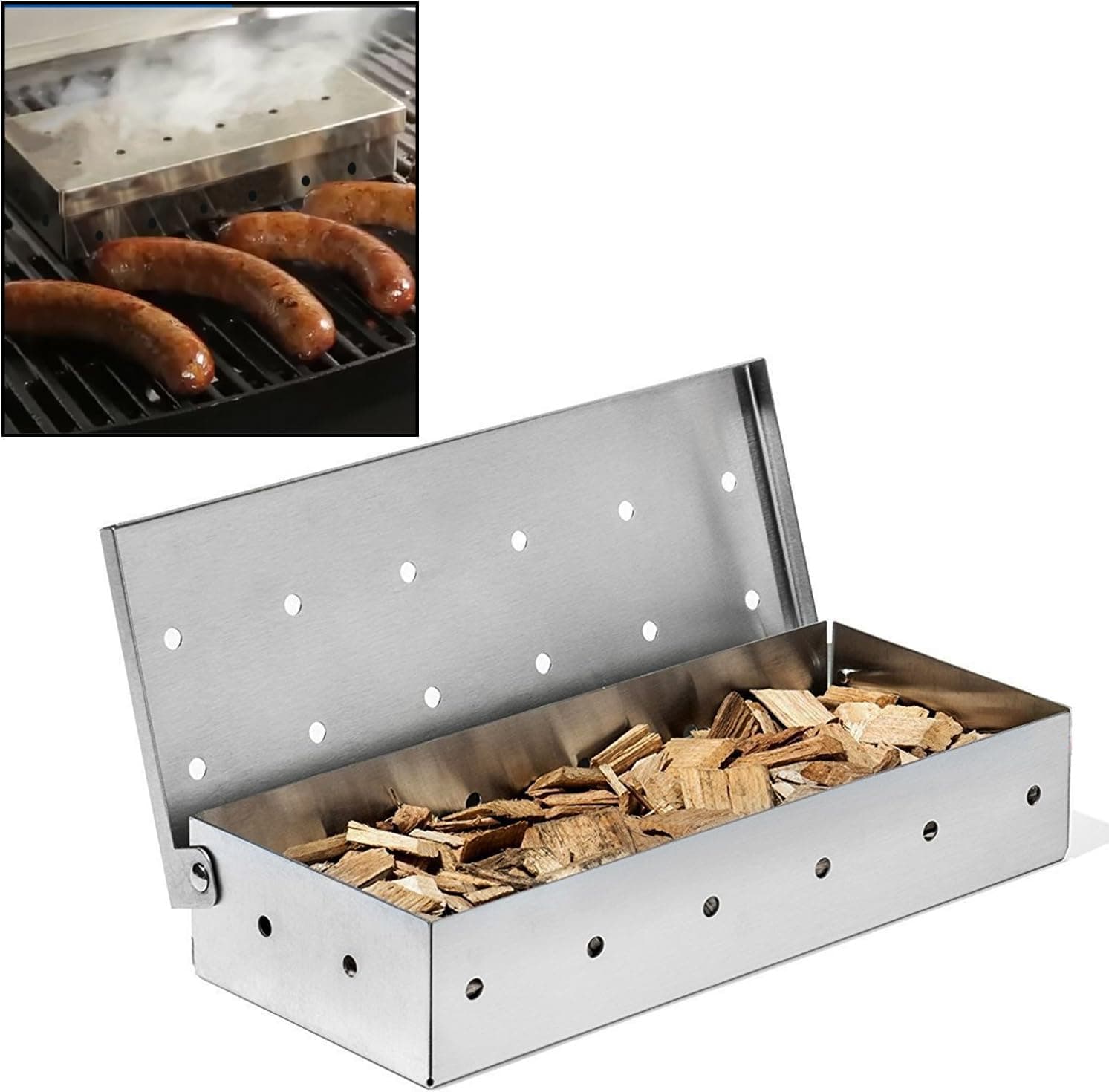 KEISSCO Stainless Steel Smoker Box for Gas & Charcoal Grill