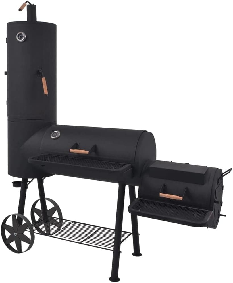 vidaXL BBQ Offset Smoker with Bottom Shelf Black XXL Charcoal Barbecue Grill