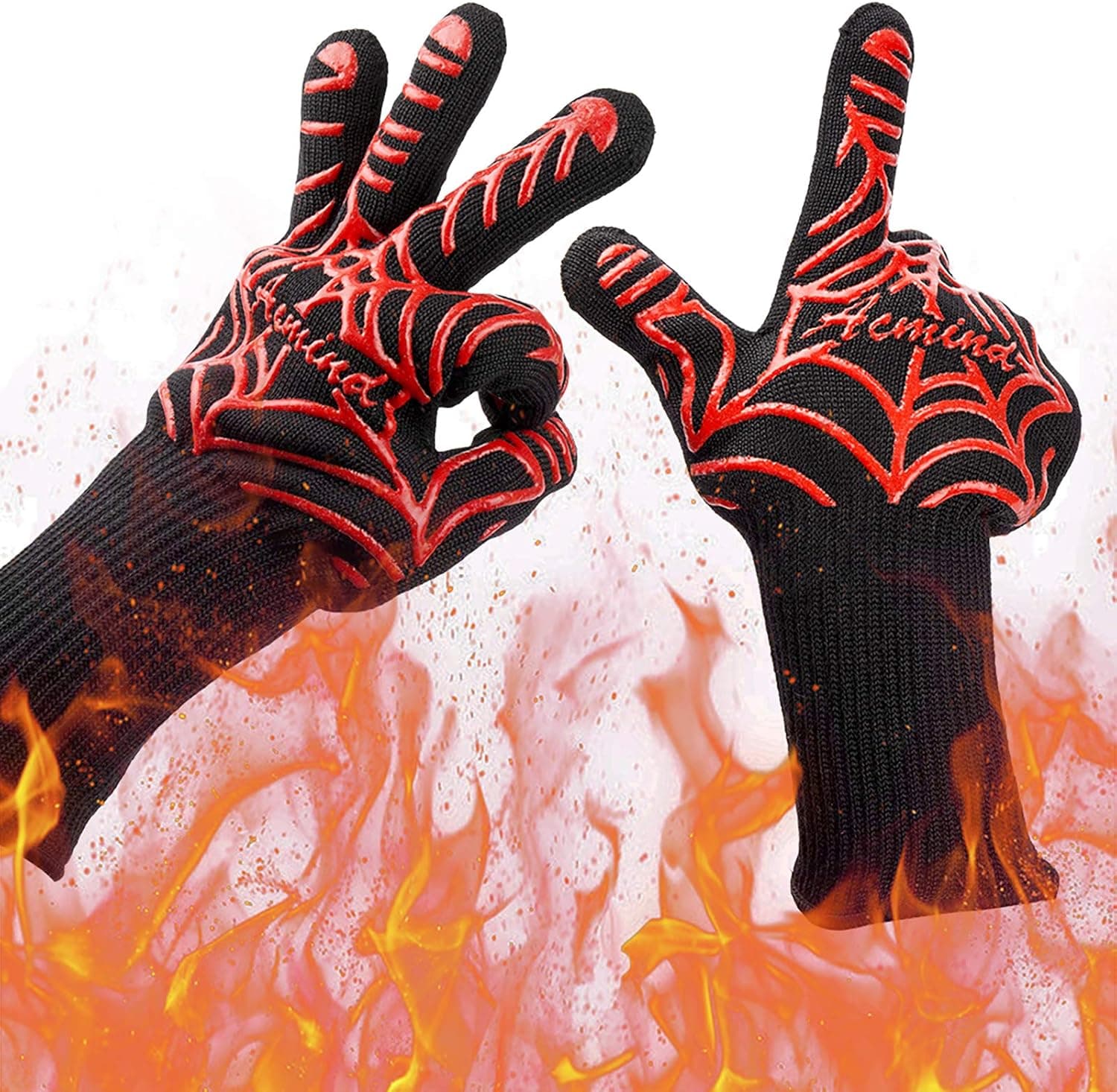 BBQ Grilling Gloves 1472°F Heat Resistant 13" Silicone Non-Slip Oven Mitts