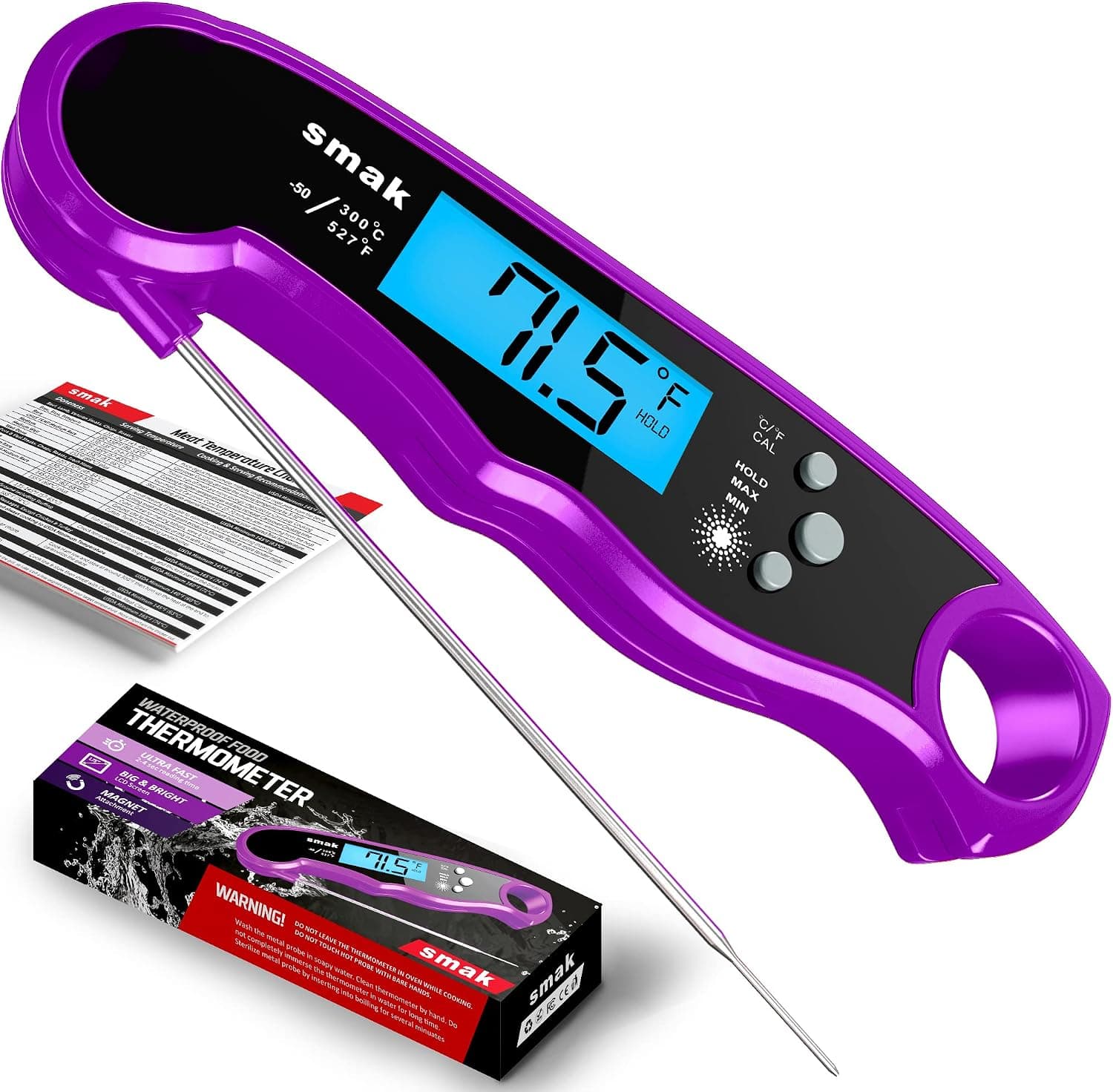 Digital Instant Read Meat Thermometer Waterproof with Backlight LCD (Plum)