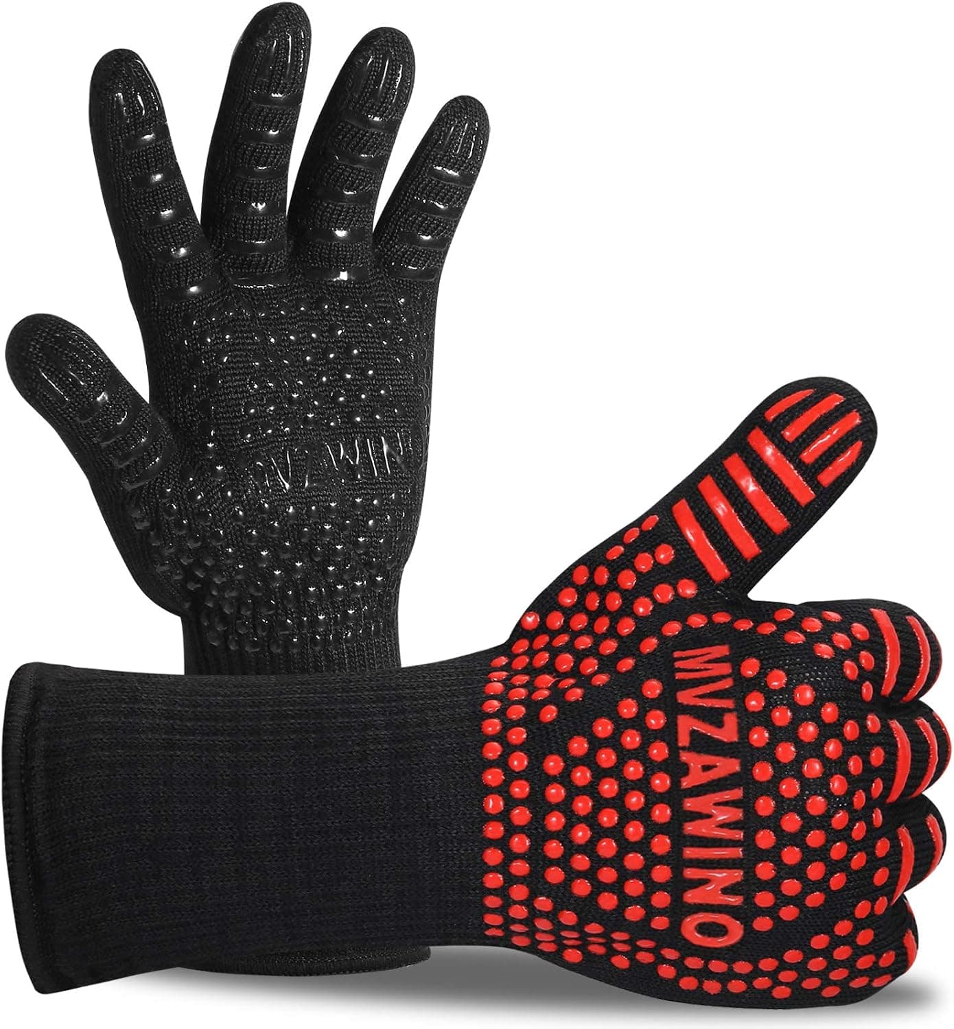 Premium BBQ Gloves 1472°F Extreme Heat Resistant Grilling Gloves (red+Black)