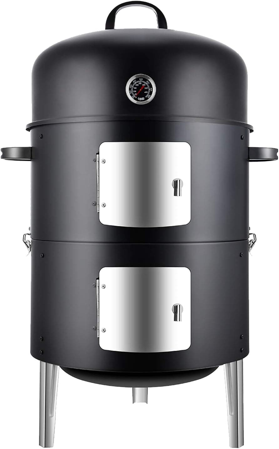Realcook Vertical 17 Inch Steel Charcoal Smoker, Heavy Duty Round