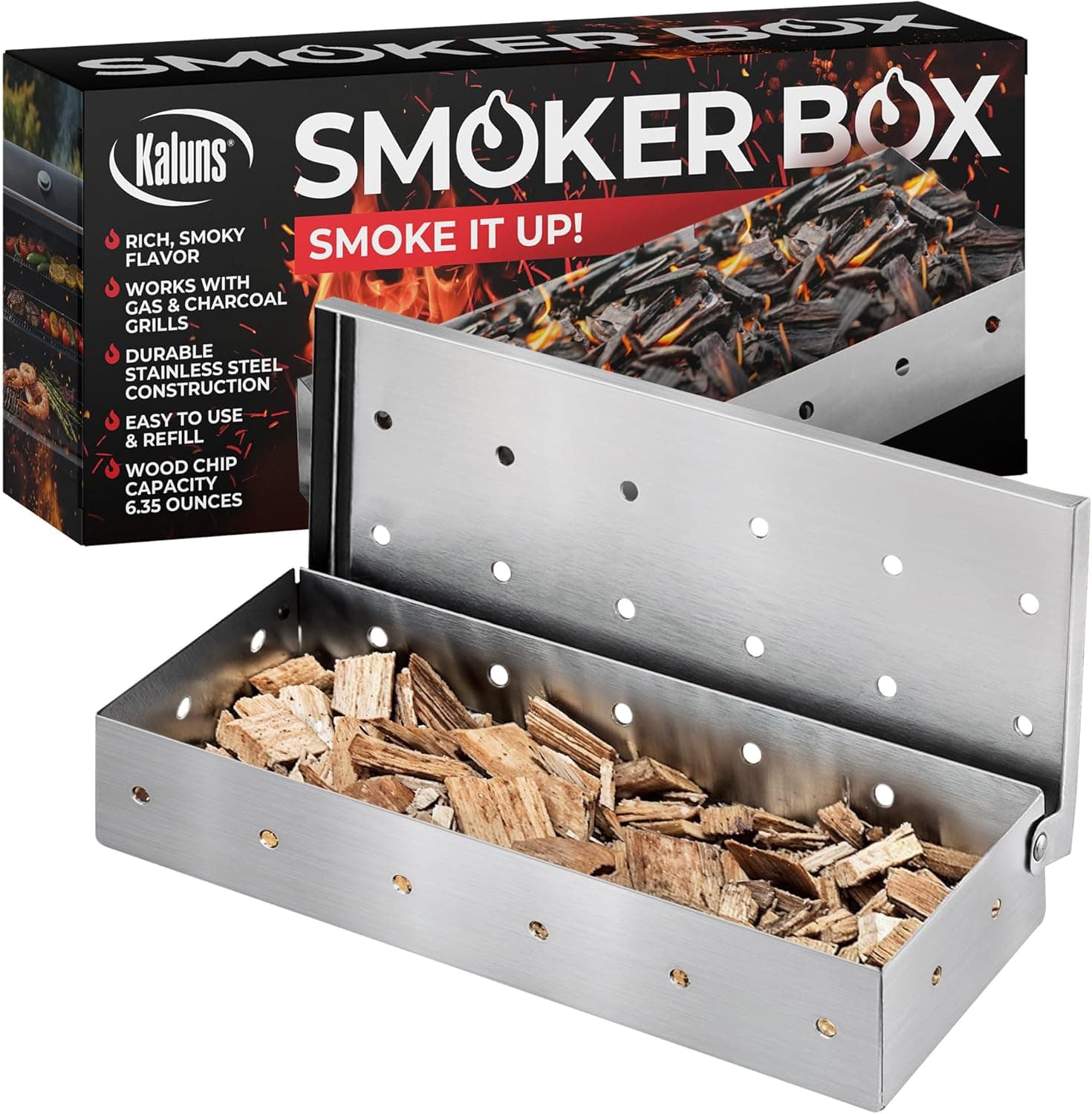 Kaluns Universal Stainless Steel Smoker Box, Hinged Lid, Warp Free