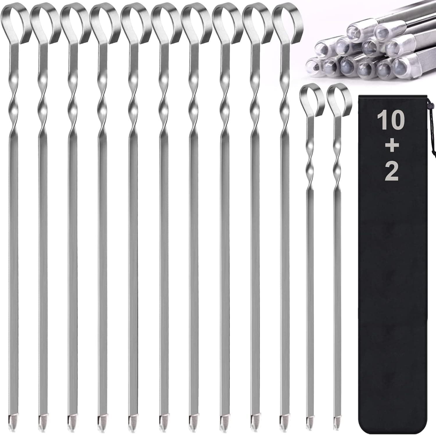 17" Kabob Skewers for Grilling, Stainless Steel Flat Shish Kebab (12 Pack)