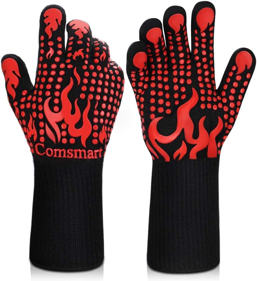 Comsmart BBQ Gloves 1472°F Heat Resistant Silicone Non-Slip Grilling Gloves