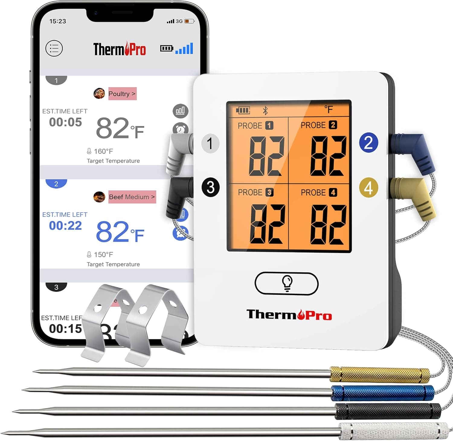 ThermoPro TP25 650FT Wireless Meat Thermometer with 4 Probes Bluetooth