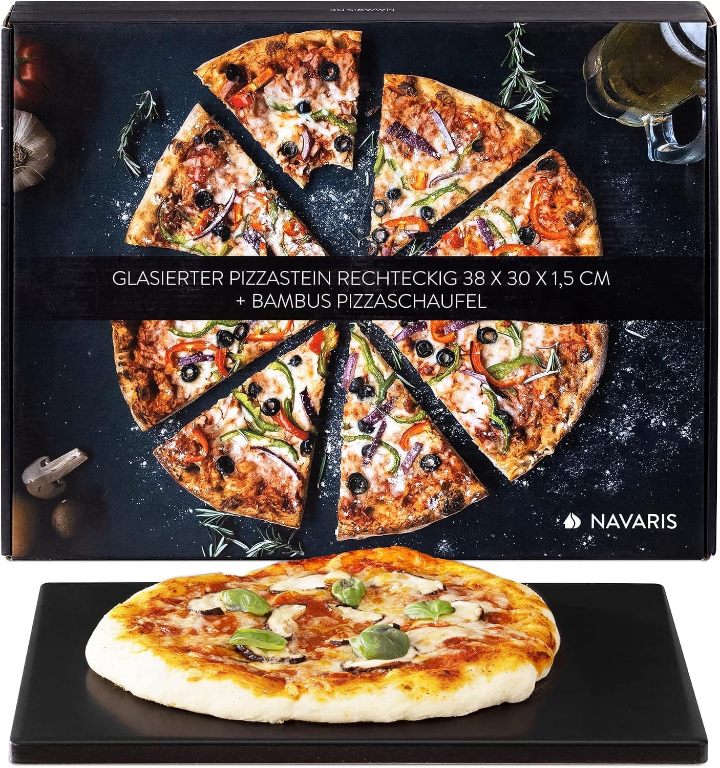 Navaris XL Glazed Square Cordierite Pizza Stone 15" x 11.8"