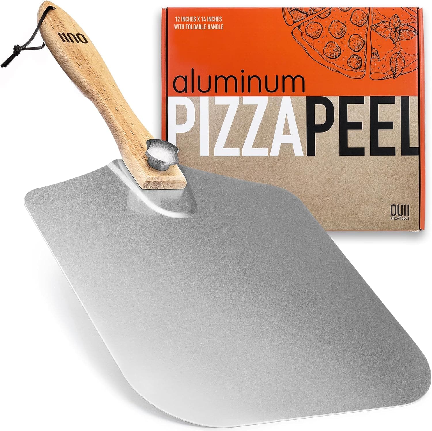 OUII Aluminum Pizza Peel Metal 12 x 14 Inch with Foldable Wood Handle