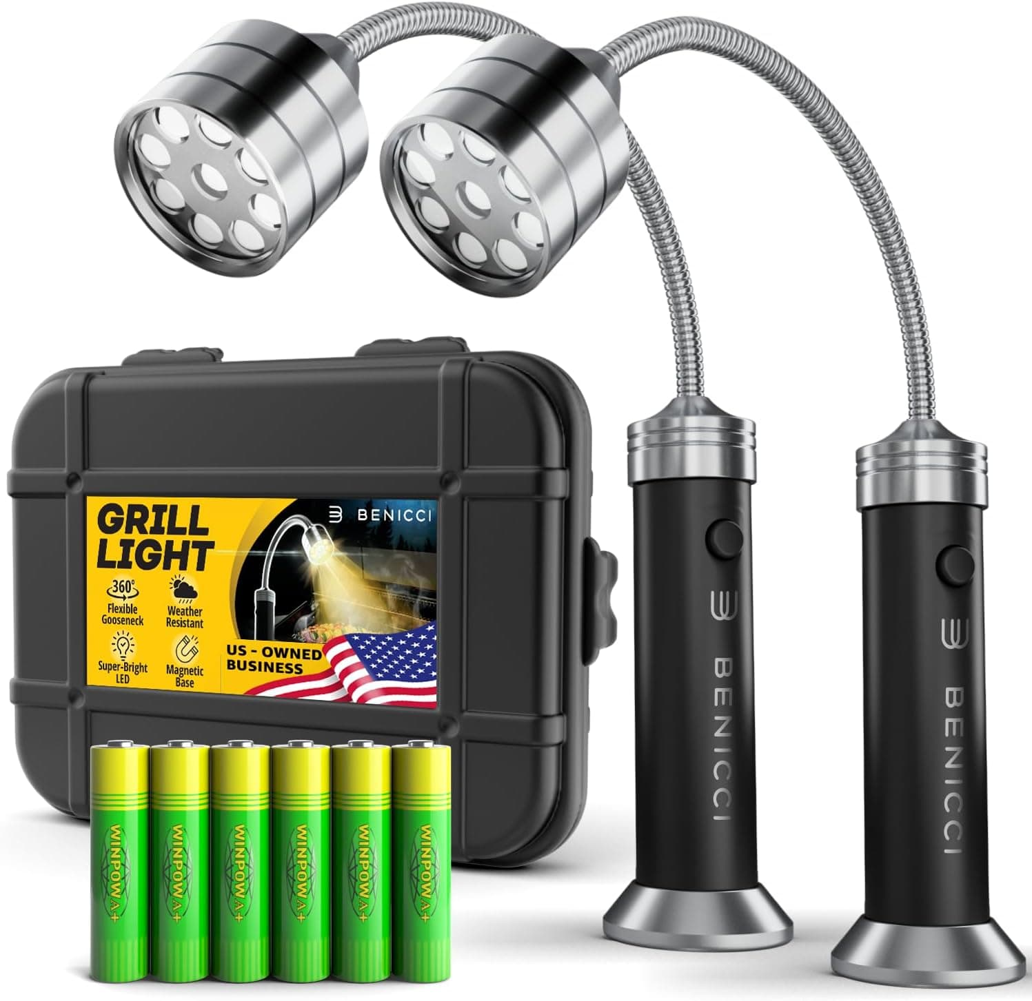 Flexible LED BBQ Grill Lights Set of 2, 360 Magnetic Base & Gooseneck