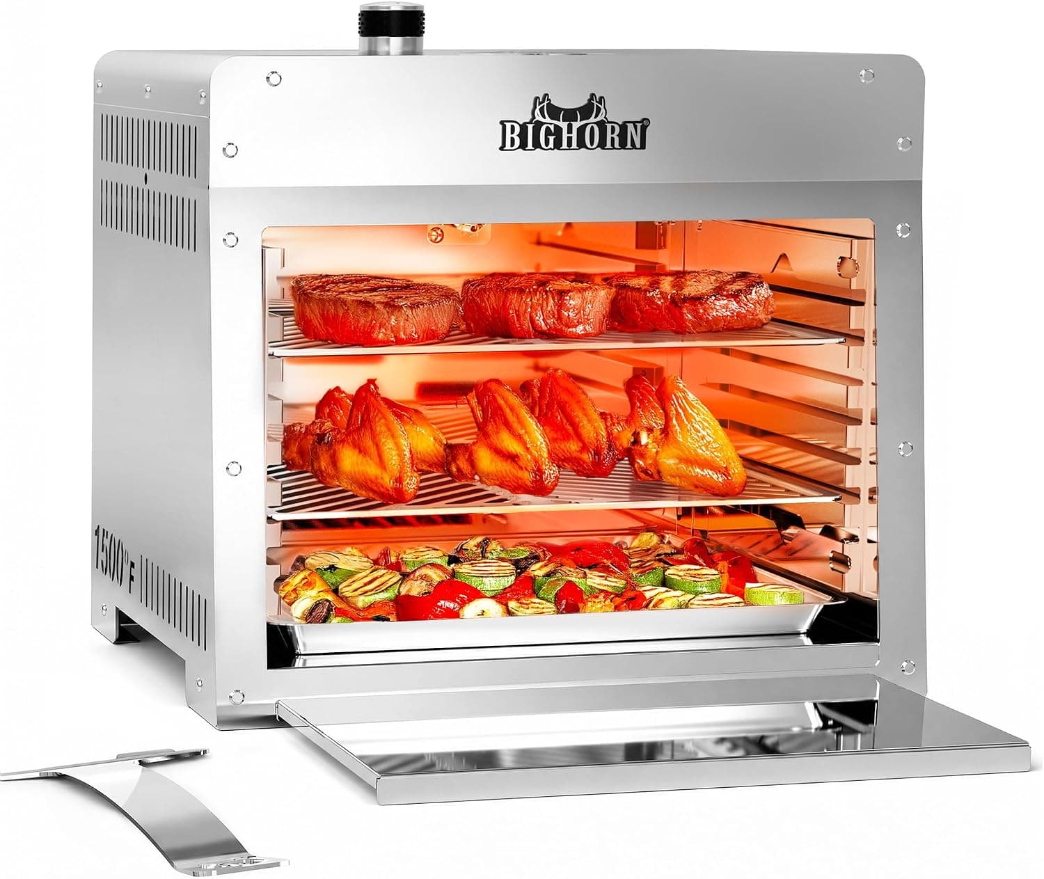 BIG HORN OUTDOORS 1500F Infrared Propane Gas Grill Portable Steak Broiler 16 inch