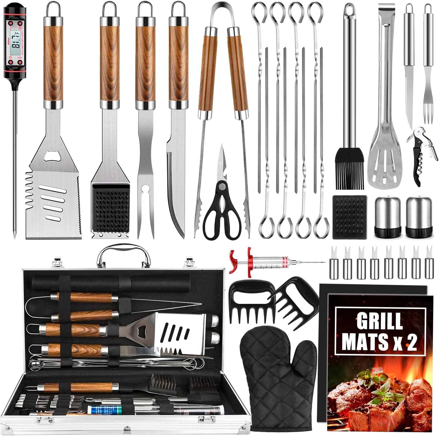 Cifaisi BBQ Grill Accessories Set, 38Pcs Stainless Steel w/ Aluminum Case