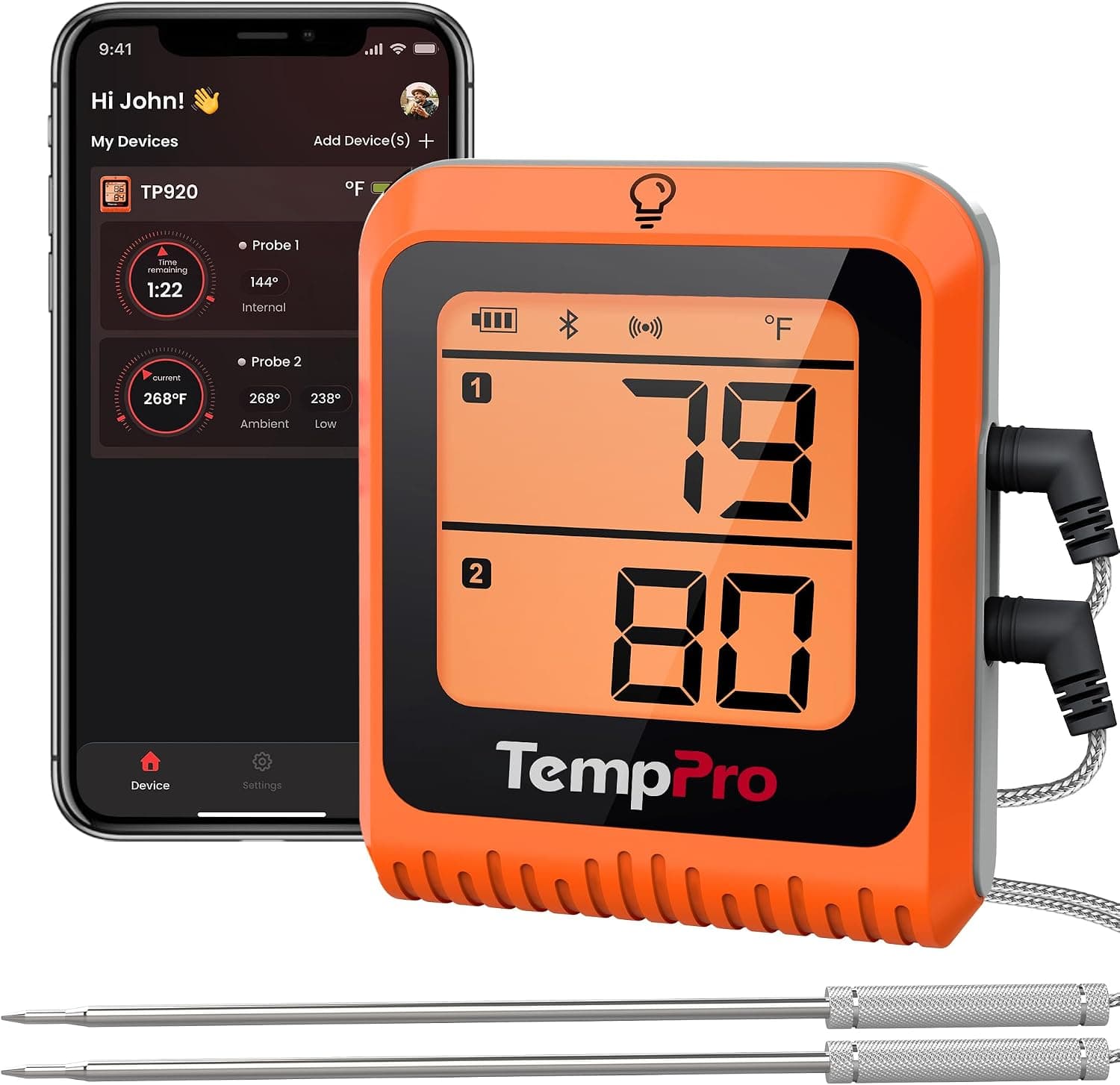 TempPro Wireless Meat Thermometer 2 Probes Bluetooth Rechargeable (ThermoPro)