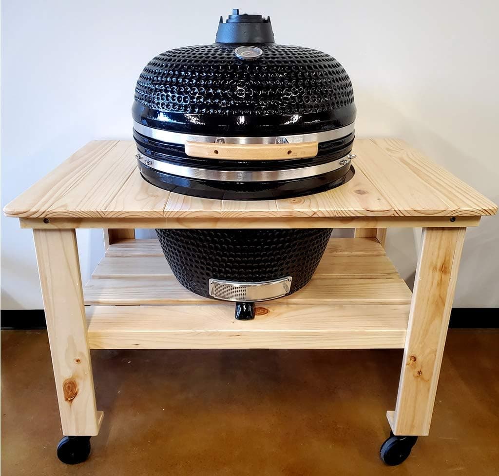 26" Ceramic Egg Kamado BBQ Grill Smoker with Wood Table, Pizza Stone, Cover, Black