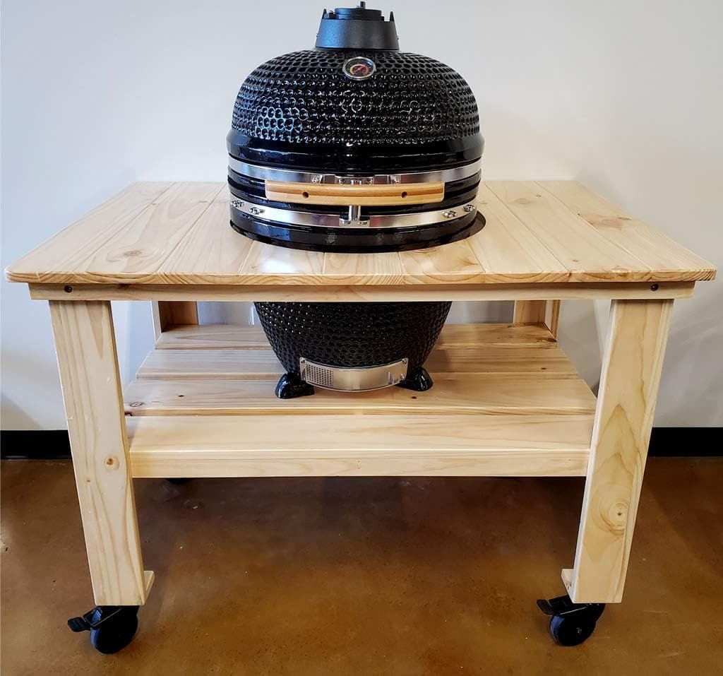 21" Ceramic Egg Kamado BBQ Grill Smoker with Wood Table, Pizza Stone, Cover, Black