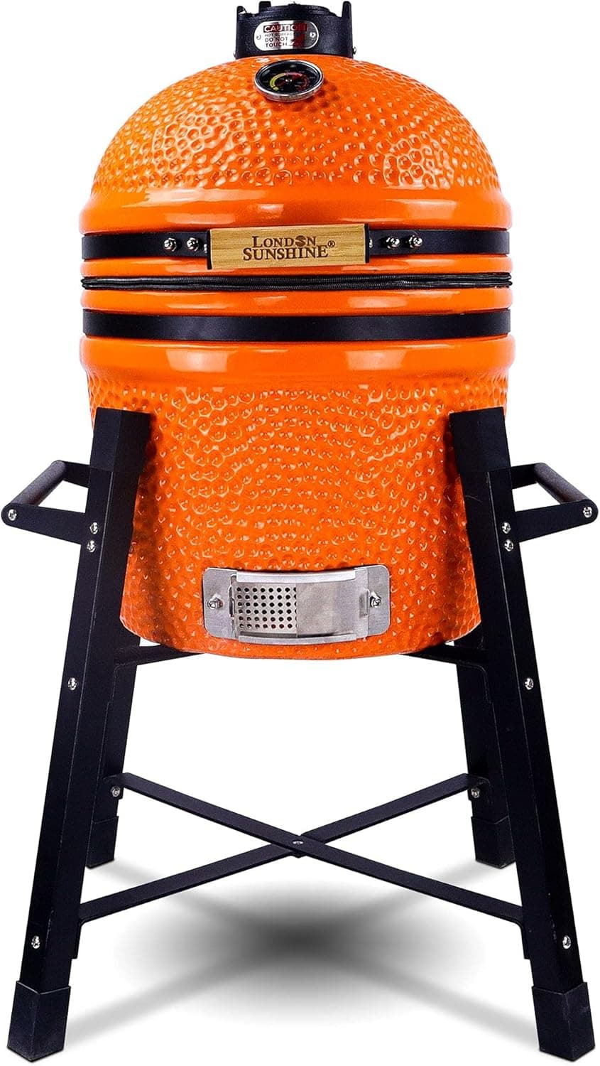 London Sunshine Ceramic Kamado Charcoal BBQ Grill and Smoker, 15" (Orange)