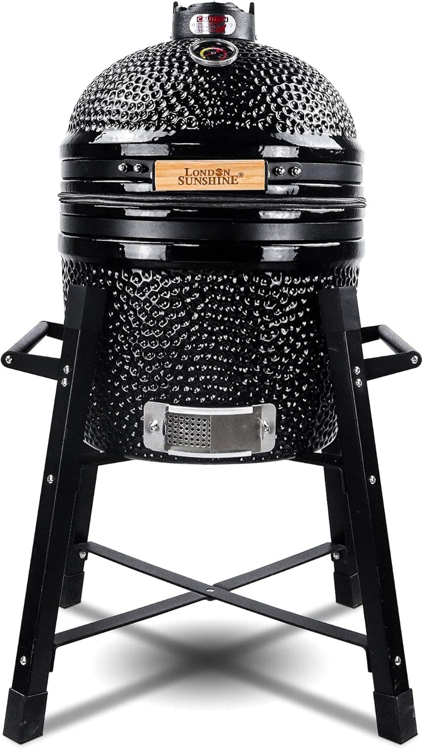 London Sunshine Ceramic Kamado Charcoal BBQ Grill and Smoker, 15" (Black)