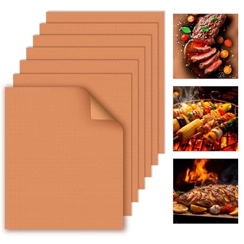 WIBIMEN Grill Mats for Outdoor Grill, Copper 7pcs Grill Mat | 100% Non-Stick PFOA Free 15.75 x 13", Heavy Duty, Reusable and Easy to Clean - Gas Charcoal & Electric BBQ