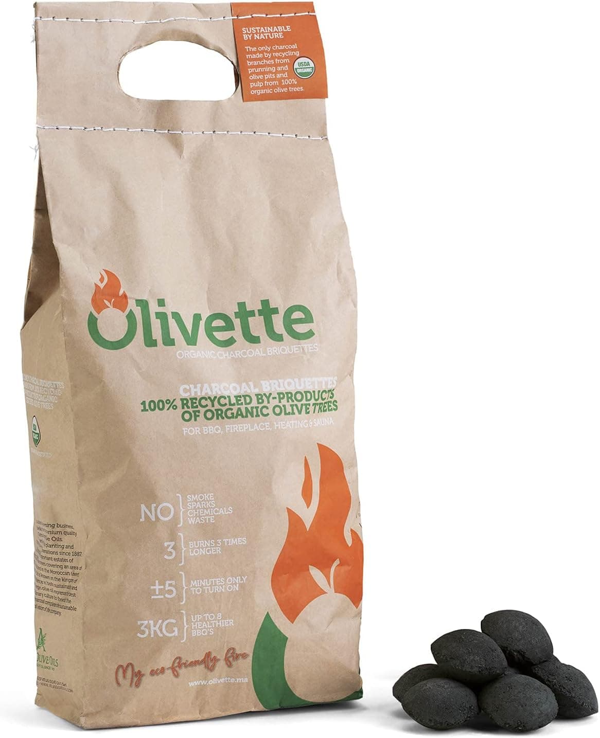 OLIVETTE Organic BBQ Charcoal Briquettes 6.6 lb Bag