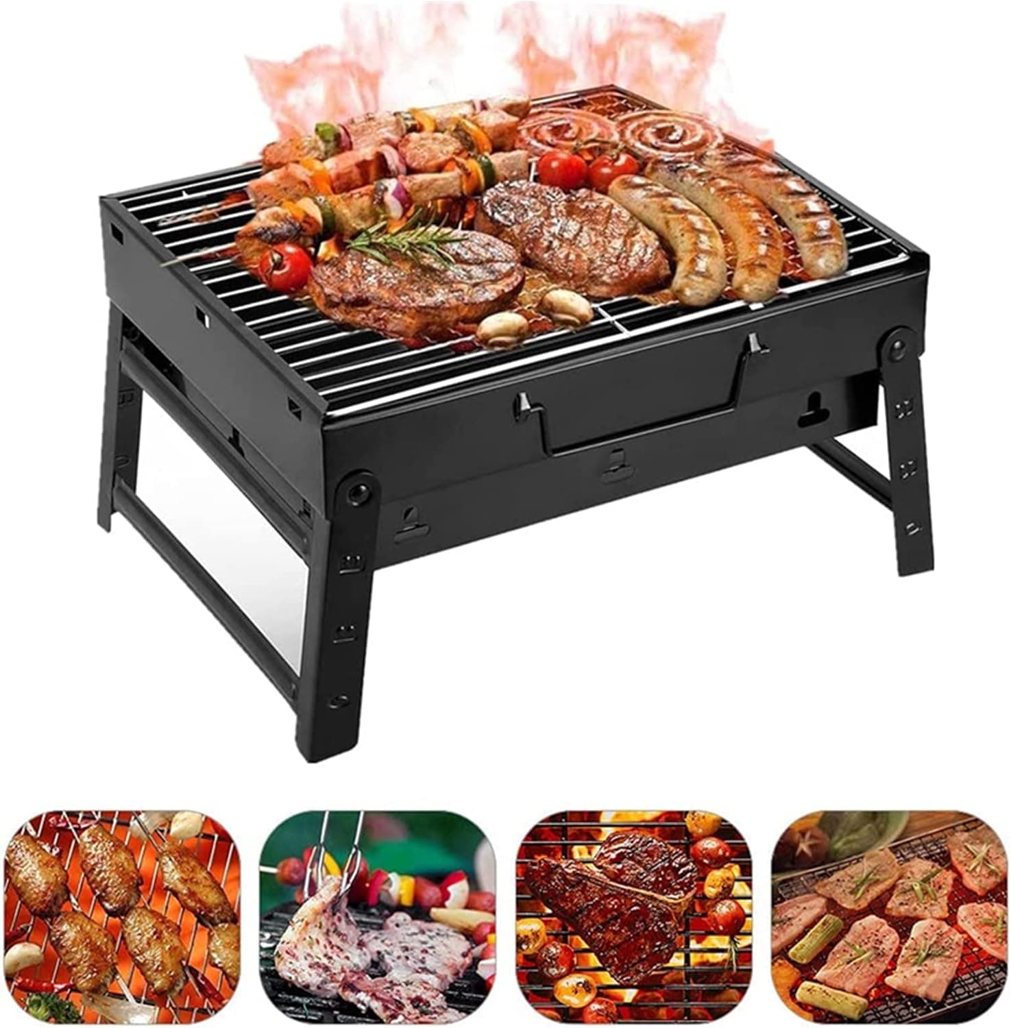 Charcoal Grill Portable Folding Barbecue Desk Tabletop Stainless Steel Camping (Medium)