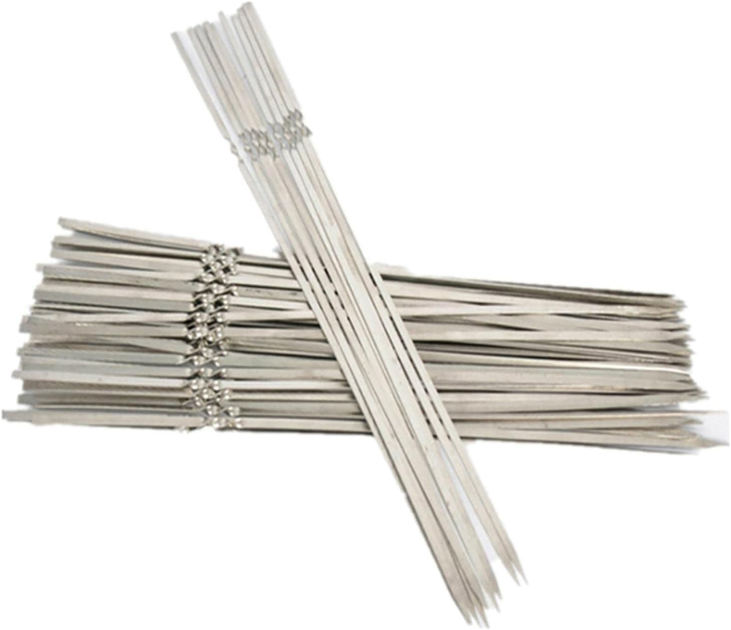 10PCS Reusable Flat Stainless Steel BBQ Skewers Needle Sticks