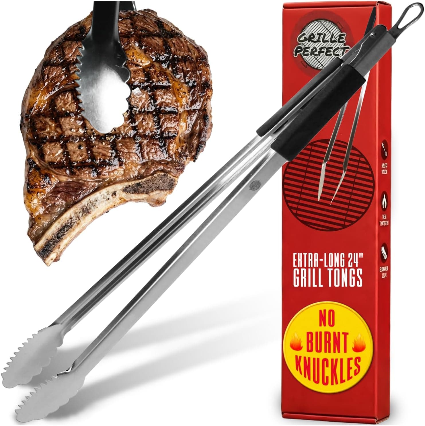 Grill Tongs 24-Inch Super Long Extra Heavy Duty Stainless Steel for BBQ