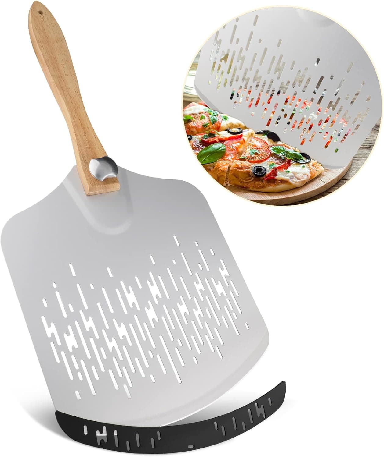 ASOGO Perforated Aluminum Pizza Peel with Foldable Wood Handle
