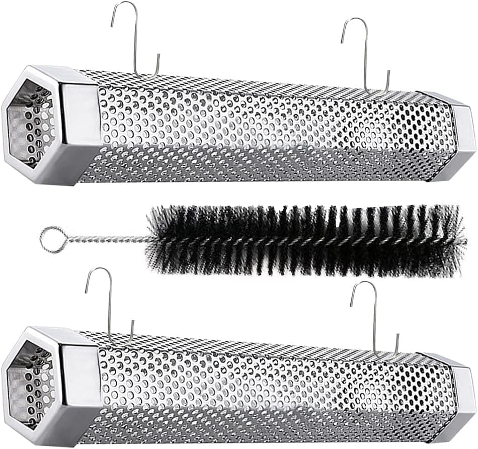 Smoker Tube - 2 Pack 12 inches Stainless Steel, Hooks and Brush