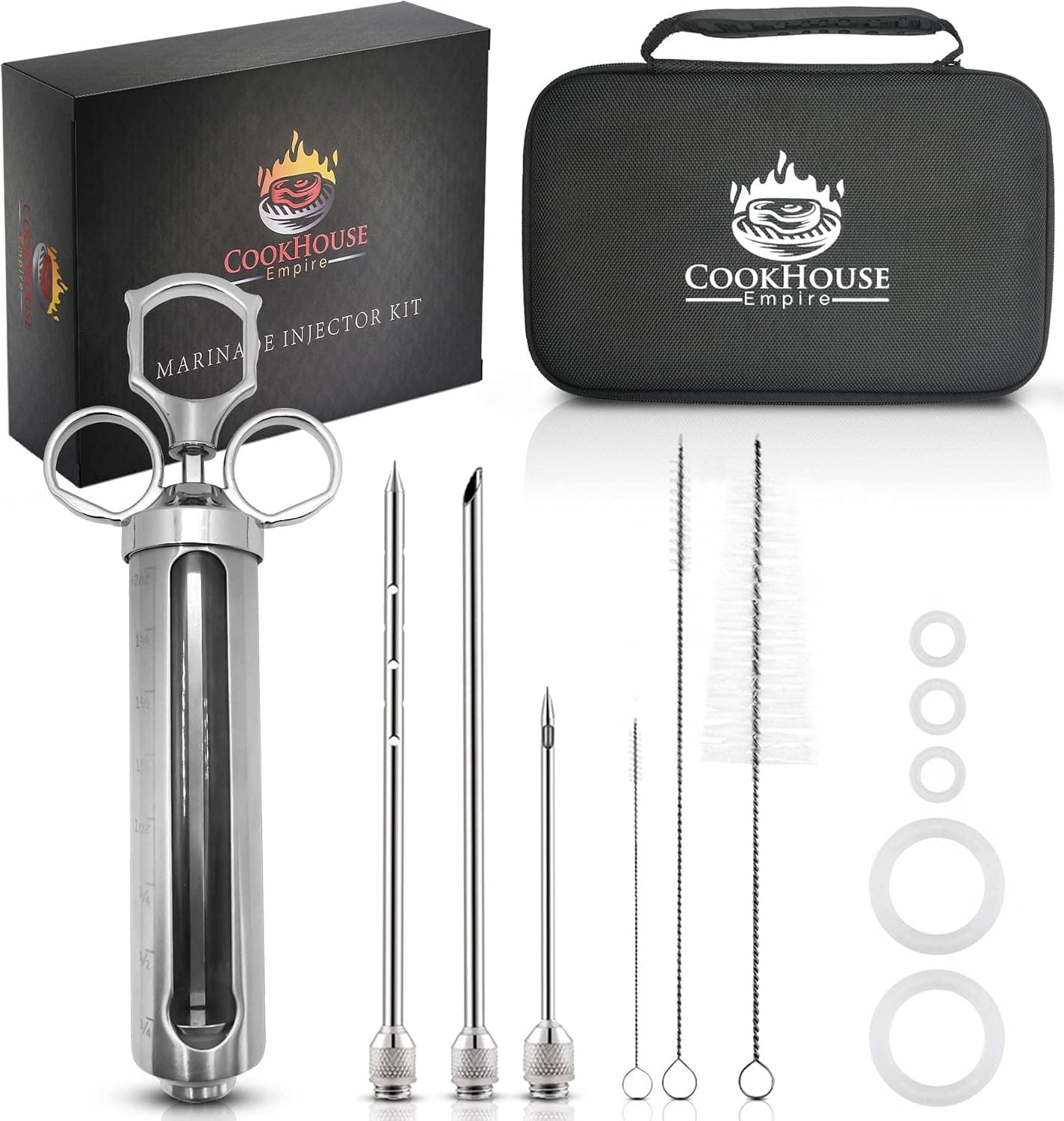 Meat Injectors for Smoking - Stainless Steel Kit w/ Case & Window, 3 Needles
