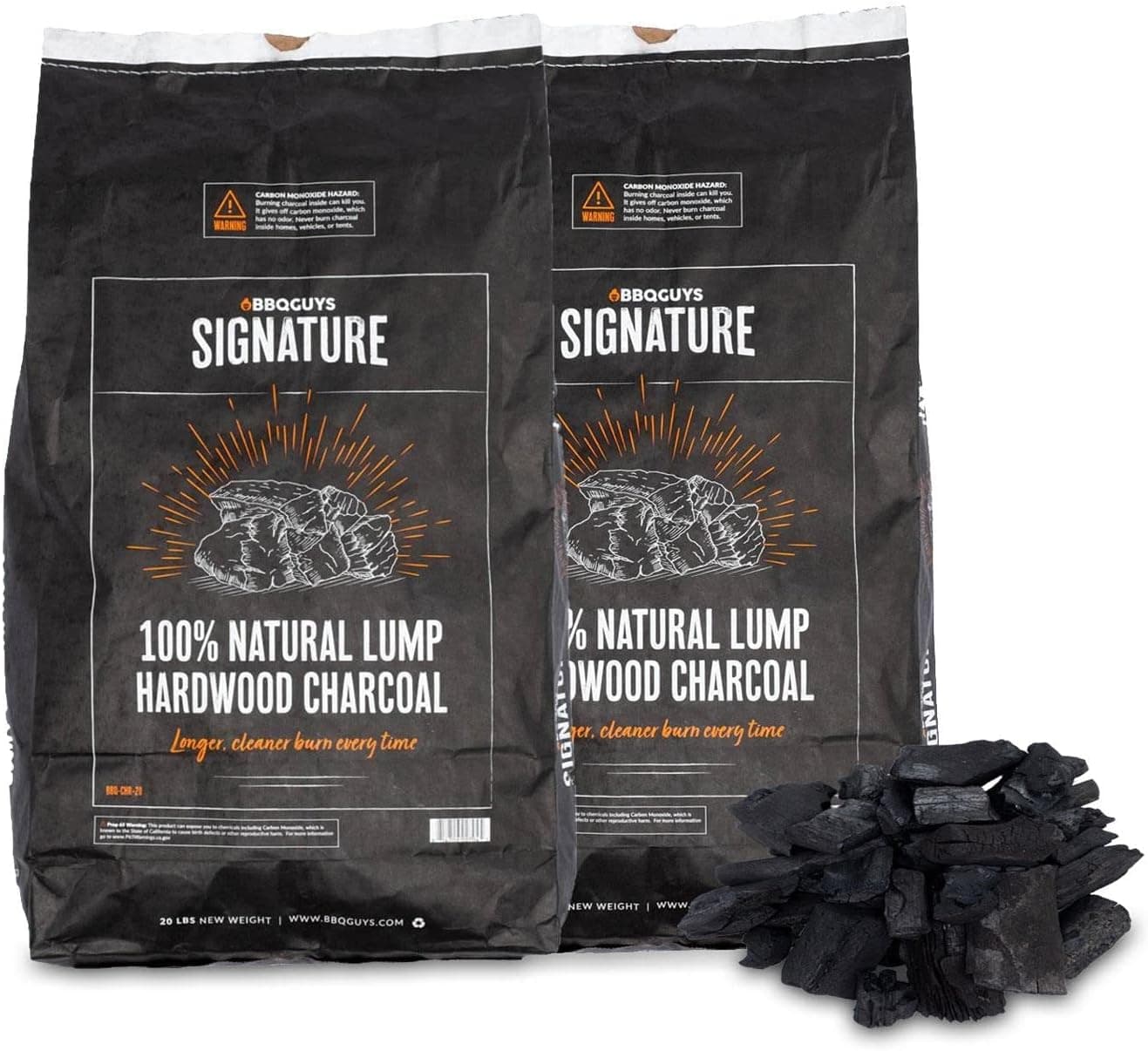 BBQGuys Signature 40 Lb. Natural Lump Hardwood Charcoal (Two 20 Lb. Bags)