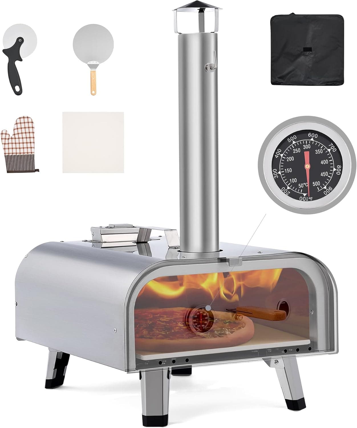 CO-Z 12 Inch Portable Pizza Stove, Camping Wood Fired with Pellets & Stone