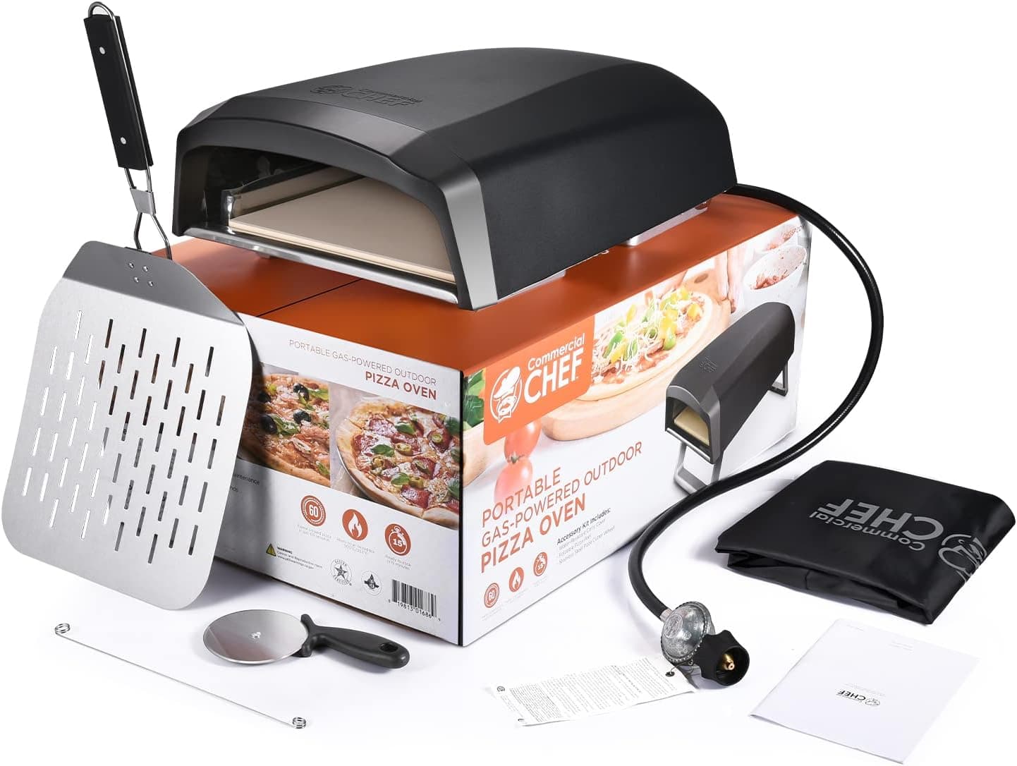 Commercial Chef Outdoor Gas Pizza Oven, Portable Propane, L-Shaped Burner