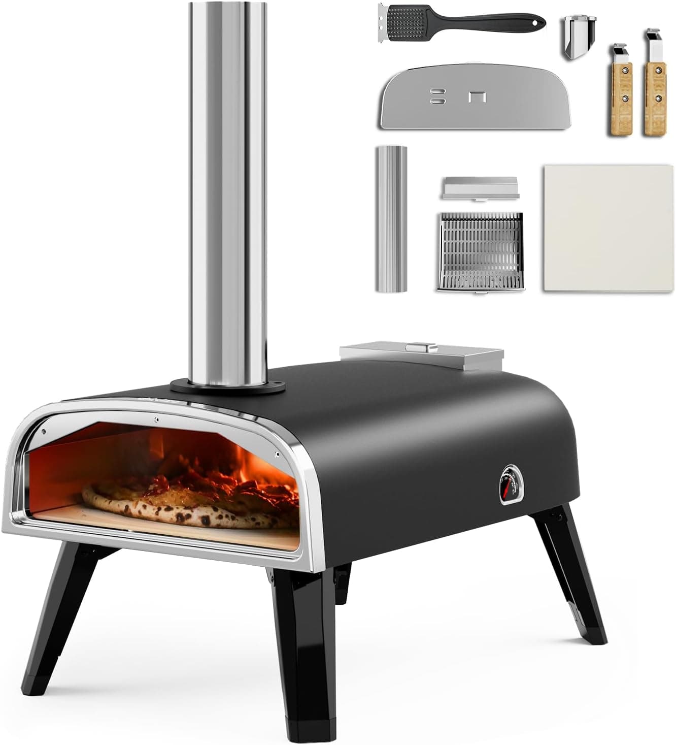 aidpiza Pizza Oven Outdoor 12" Wood Fired Pellet Stove, Stainless Steel