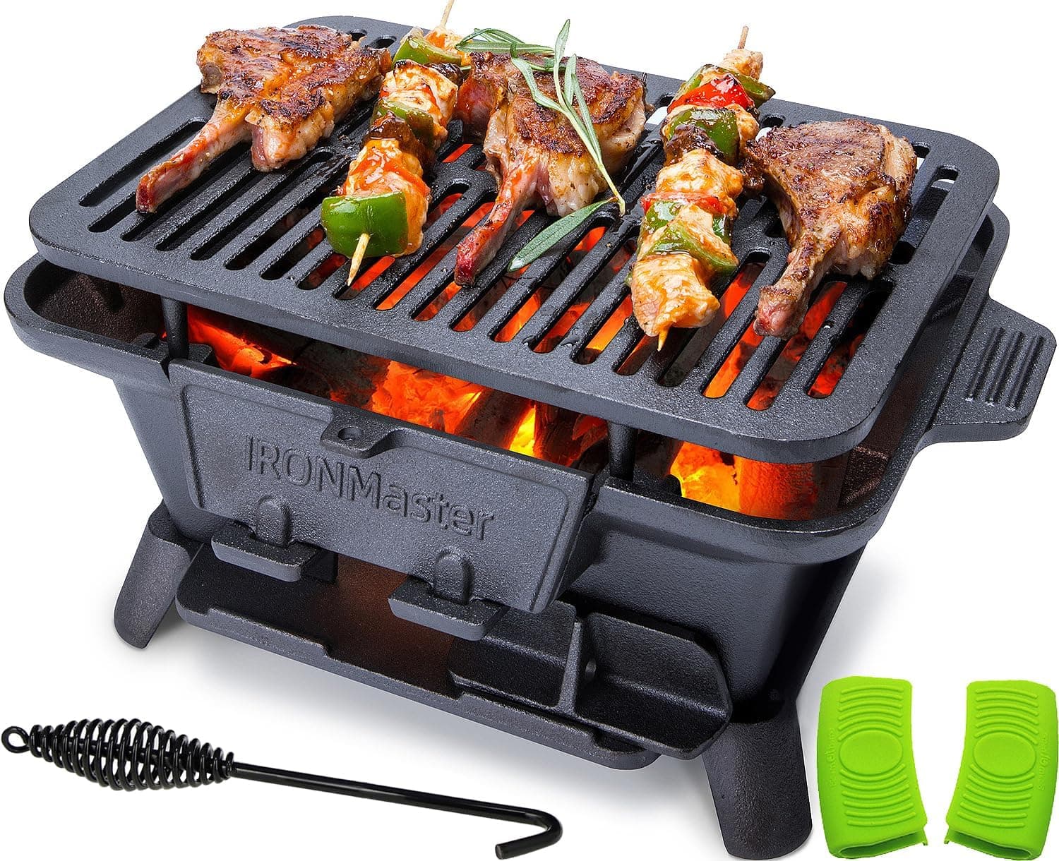 IronMaster Hibachi Grill Outdoor Small Portable Cast Iron Yakitori 2 Heights