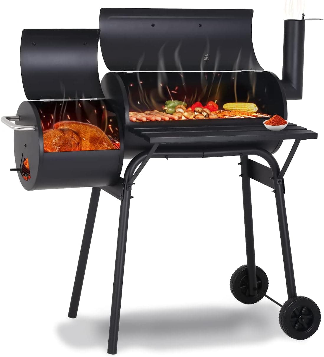 Charcoal Grills Outdoor Barbecue Grill Offset Smoker Portable with Wheels