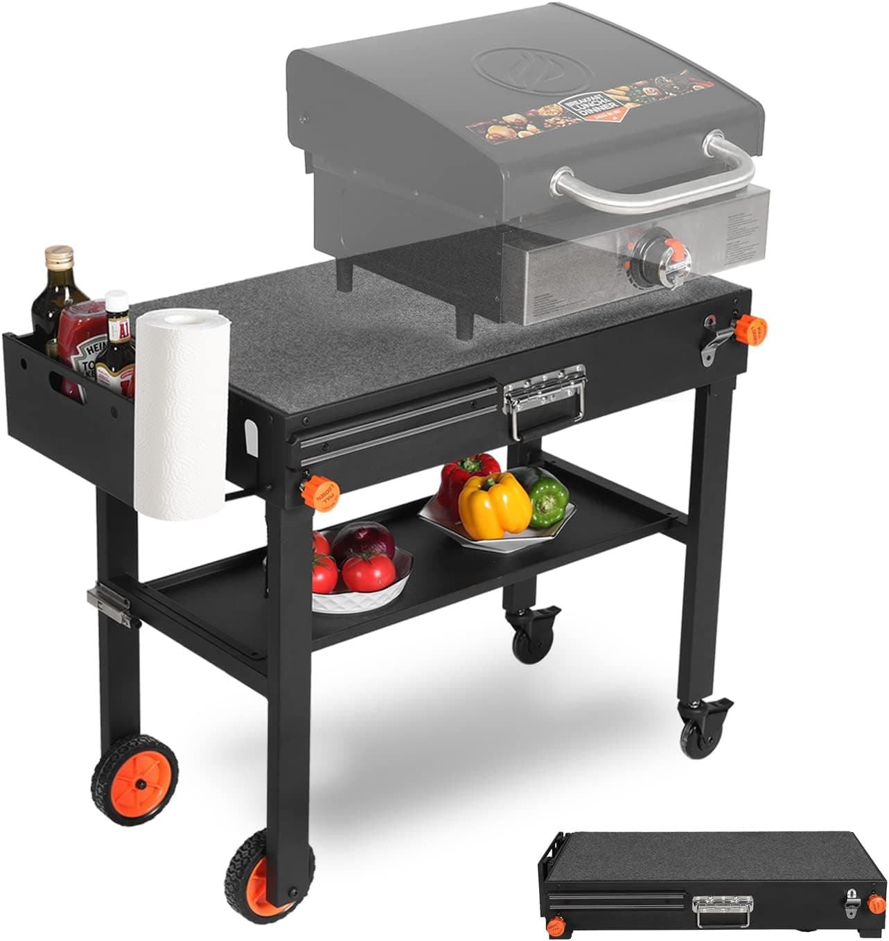Portable Outdoor Grill Table, Folding Grill Cart with Wheels, Blackstone Stand 17/22