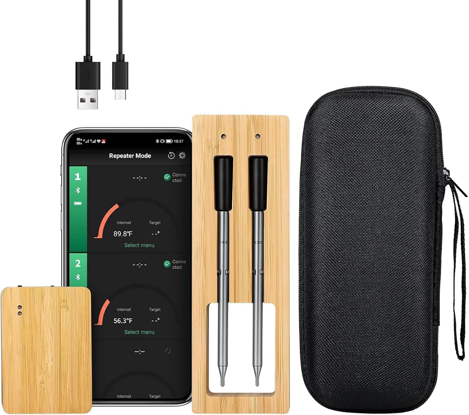 Wireless Meat Thermometer Smart Bluetooth 260ft Range App Control 2 Probes