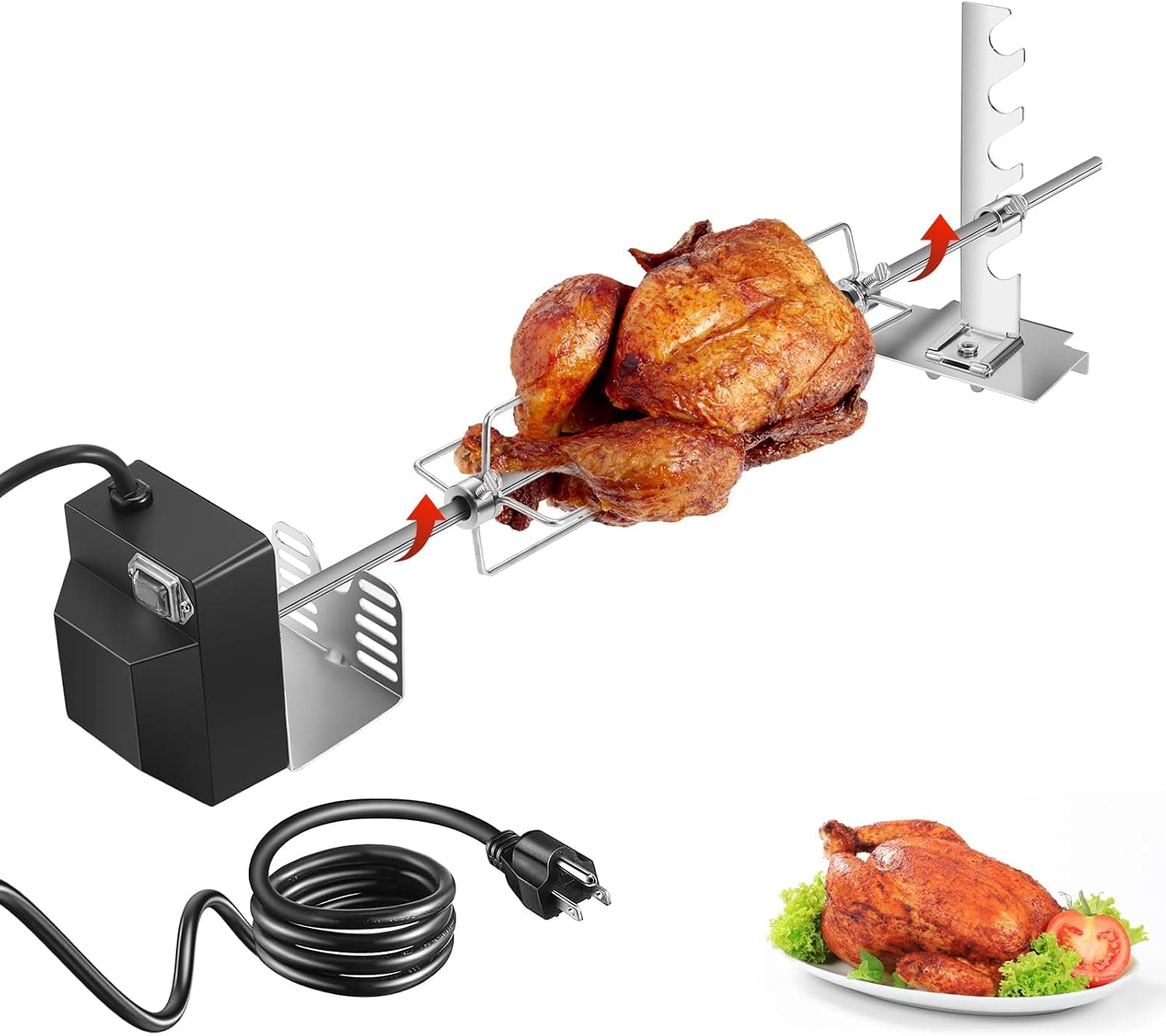 Rotisserie Grill Kit, Automatic Rotating, UL Certificated, 120V 4W Motor, 28 Spit Rod