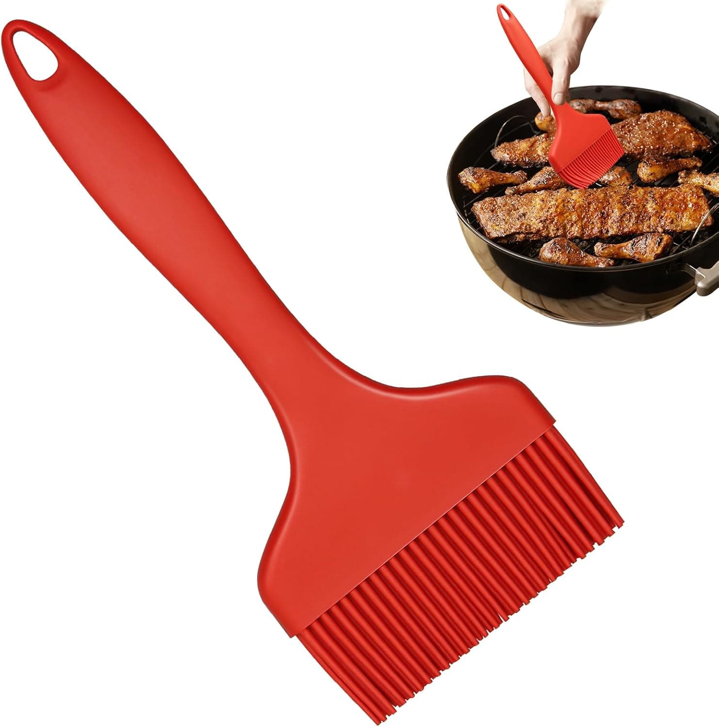 Silicone Basting Brush, Large BBQ Pastry Brush Heat Resistant (Red)