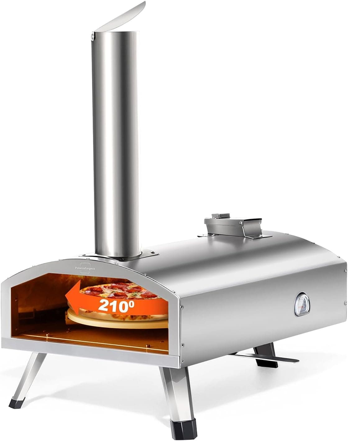 PolarcoForgeco Rotatable Wood Fired Pizza Oven 12 inch, Silver