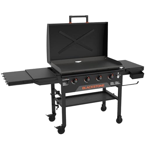Blackstone Original Portable Griddle with Built-in Hood, Black, 36 Inch | Flat Top BBQ Grill for Outdoor and Backyard Cooking Setup, Includes Extendable Side Shelves and Caster Wheels