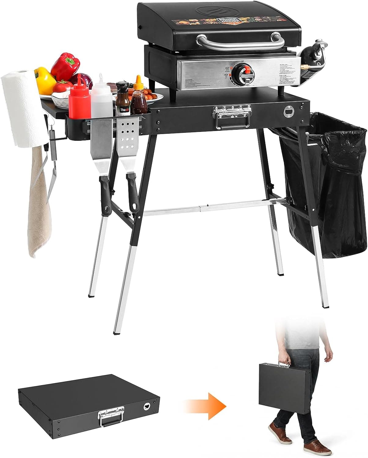Ueiticsk Outdoor Folding Grill Table, Adjustable Blackstone Griddle Stand, Fit 17/22in Blackstone & Ninja