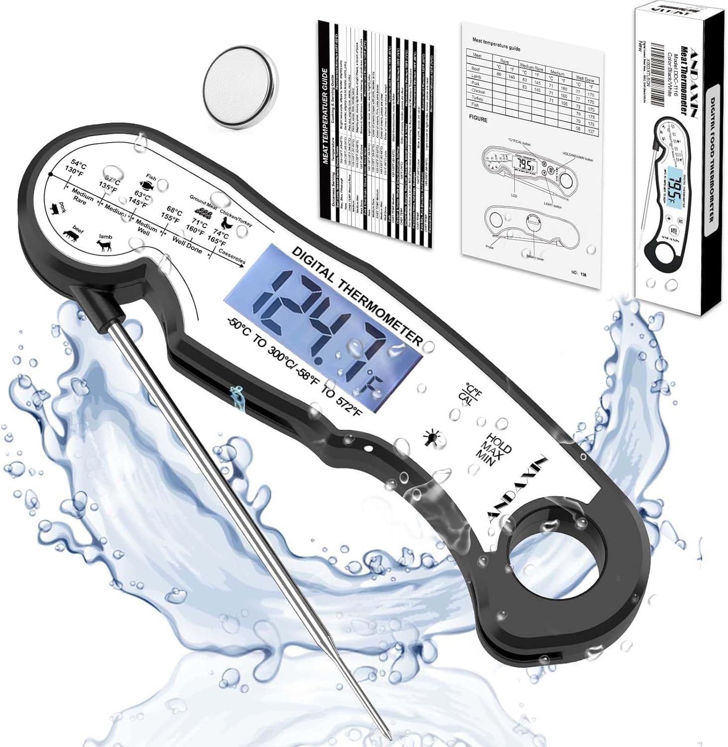 Meat Thermometer Digital Fast Instant Read with Backlight LCD & Calibration