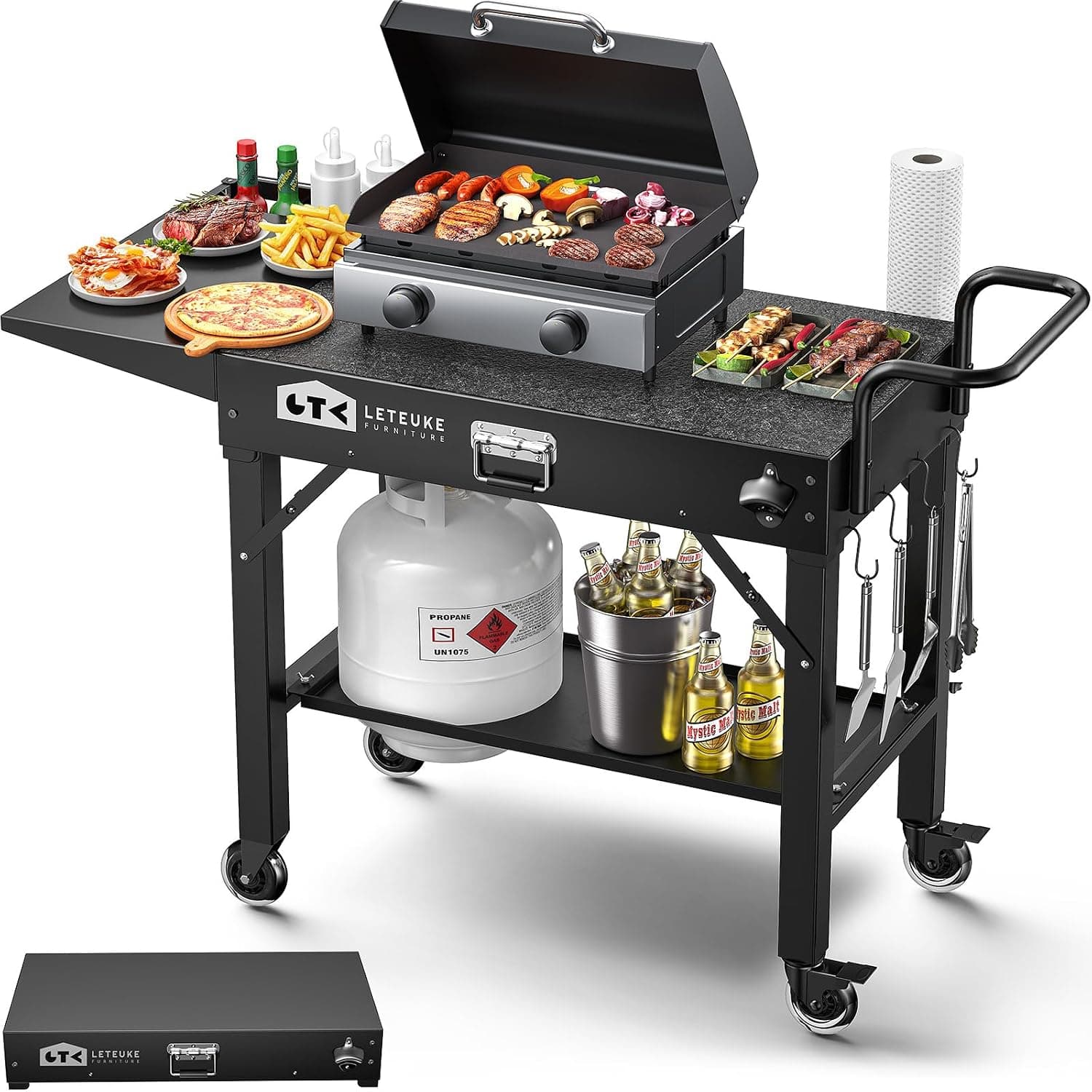 Leteuke Grill Cart for Blackstone Griddle, Portable Foldable Table with Wheels
