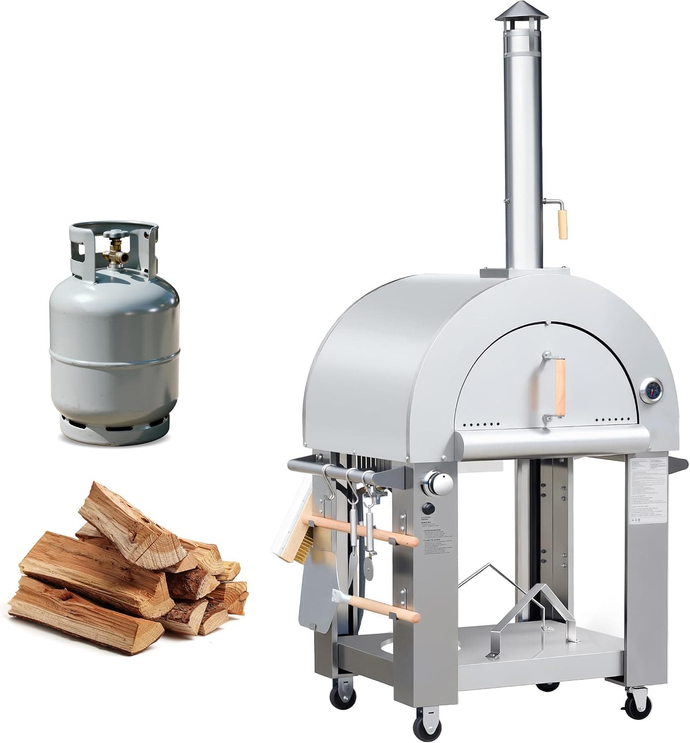 KOSTCH 32.5 inch Wood Fired and Propane Gas Pizza Oven, Stainless Steel