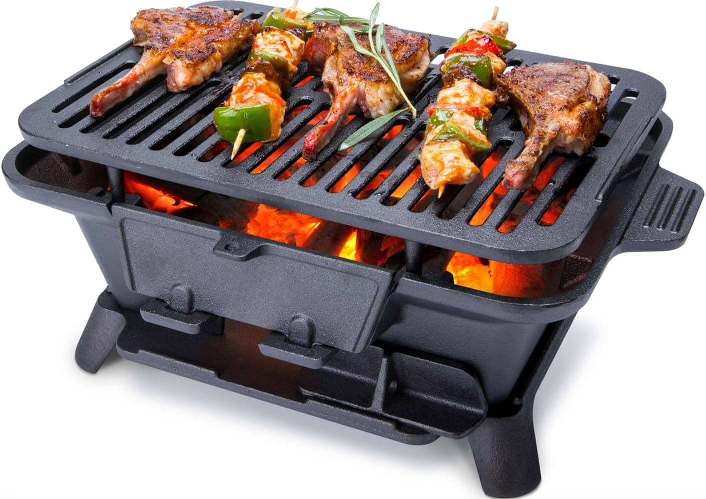 Hibachi Grill Outdoor Portable Cast Iron Mini Yakitori Coal Door Draft Door
